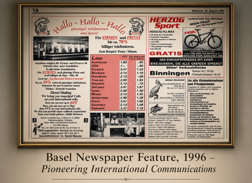 Basel Newspaper Feature, 1996 — Pioneering International Communications